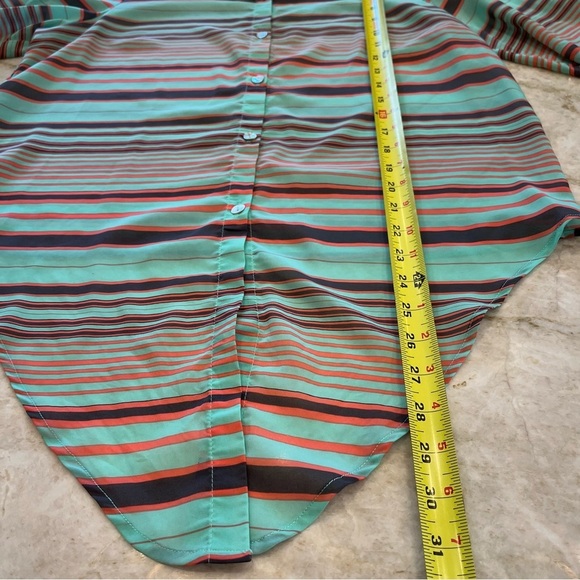 VINTAGE Daniel Rainn | Sheer Tie Front Blouse‎ | Mint & Orange Stripes | Medium - Picture 5 of 11